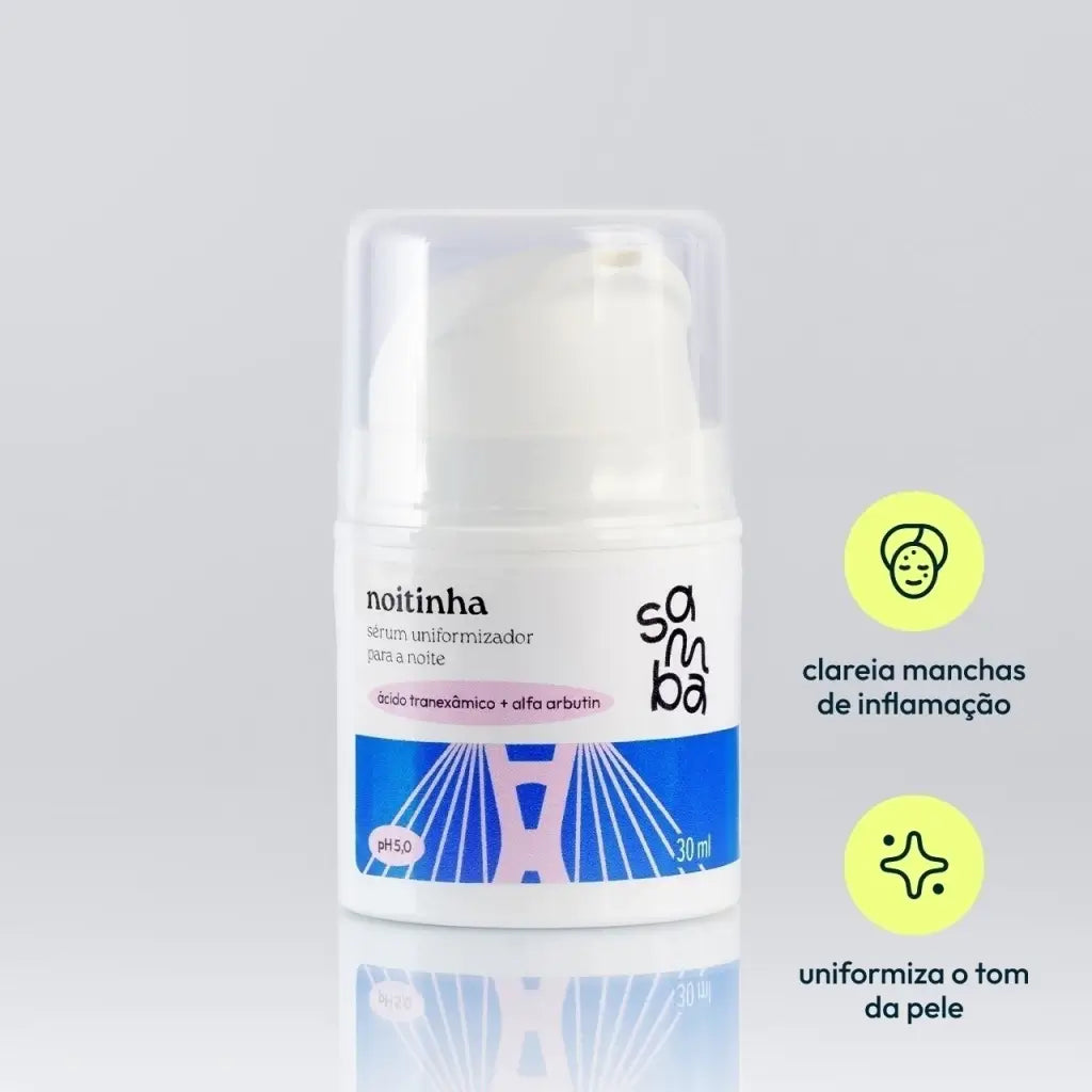 Textura leve e cremosa do Noitinha sérum noturno Samba Skincare — fórmula de alta biodisponibilidade