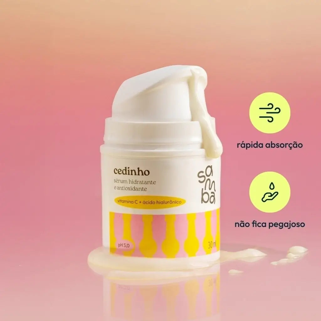 Textura cremosa do Cedinho sérum com rápida absorção e toque seco — não fica pegajoso